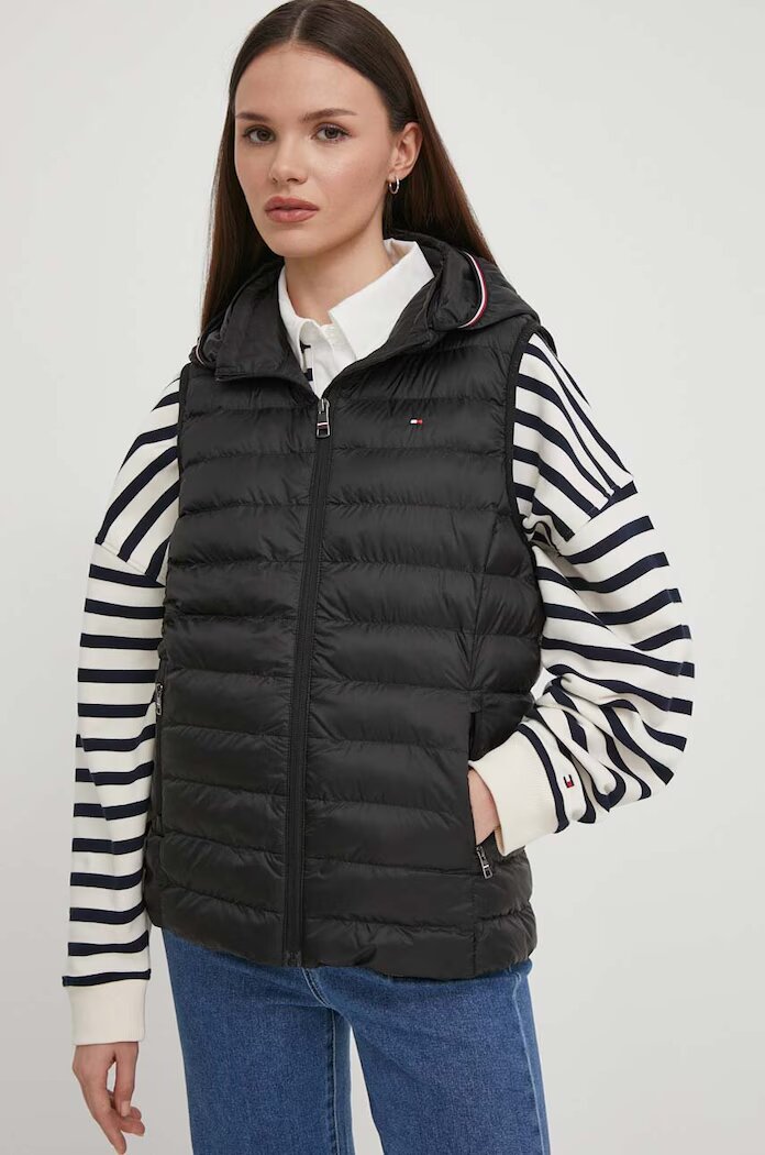 Tommy Hilfiger Елек дамски в черно преходен модел WW0WW42051