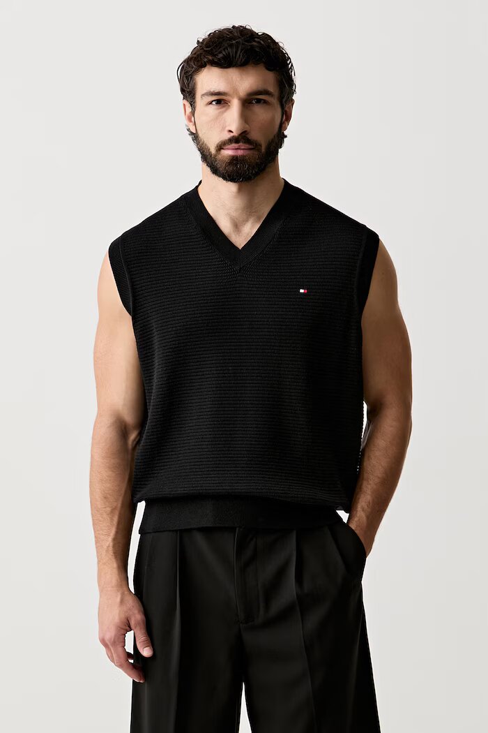 Tommy Hilfiger елек мъжки от памук черен MW0MW43244