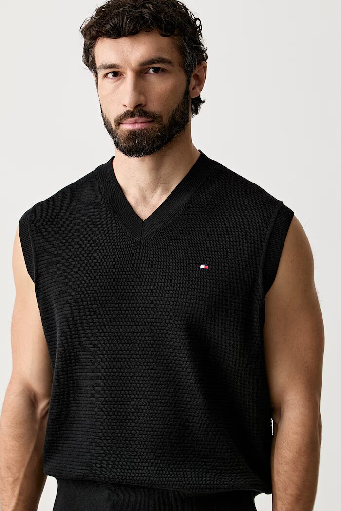 Tommy Hilfiger елек мъжки от памук черен MW0MW43244