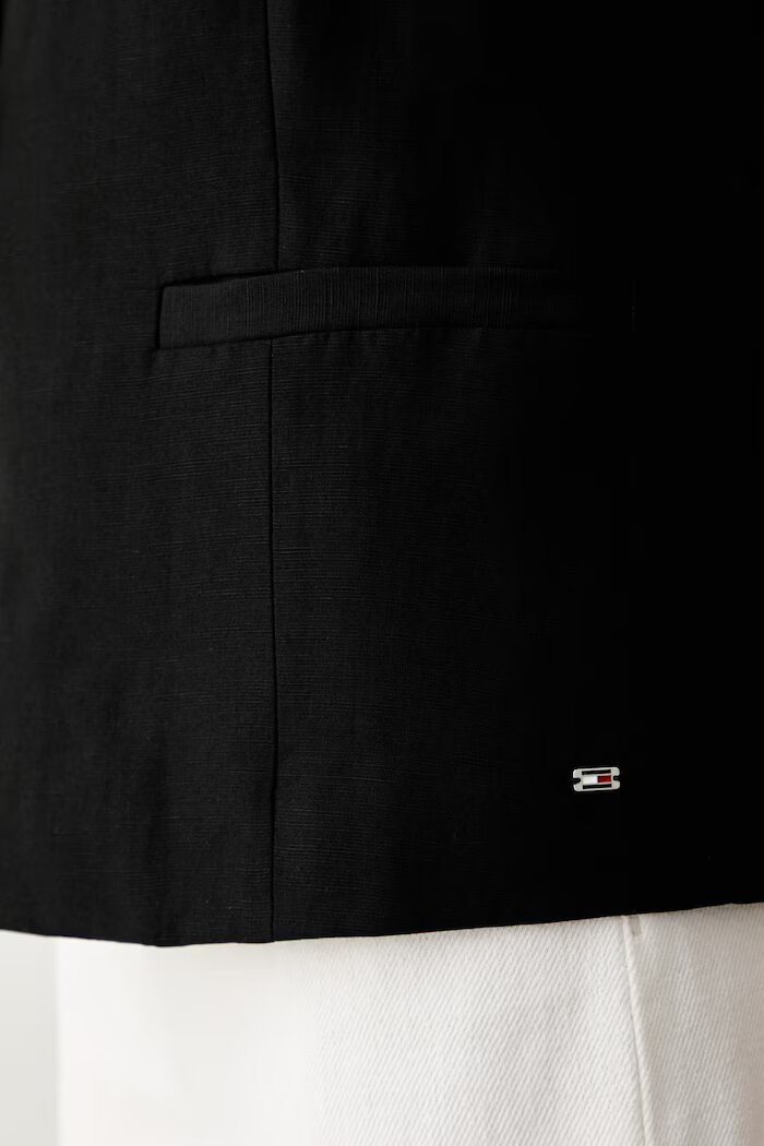 Tommy Hilfiger елек с едноредно закопчаване дамски с добавен лен черен WW0WW50081