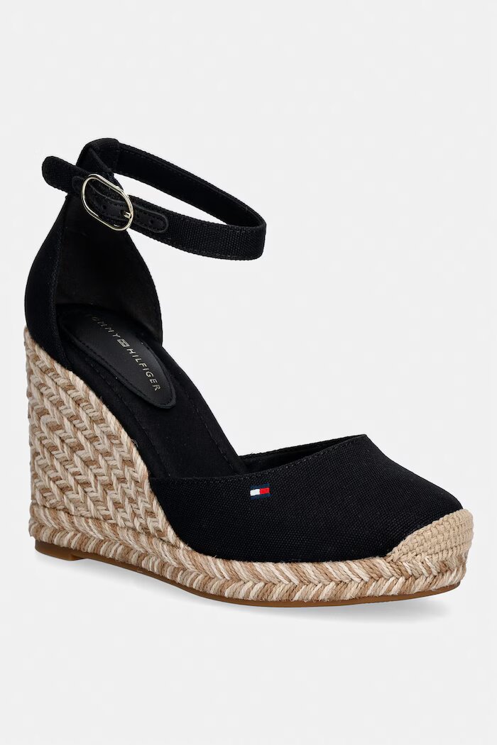 Tommy Hilfiger еспадрили обувки със скосена пларформа дамски FLAG HIGH WEDGE ESPAD CLOSED TOE черни FW0FW09225