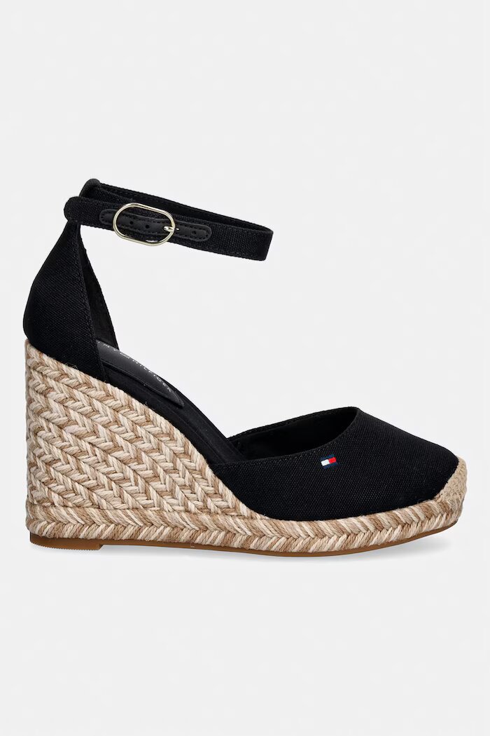 Tommy Hilfiger еспадрили обувки със скосена пларформа дамски FLAG HIGH WEDGE ESPAD CLOSED TOE черни FW0FW09225