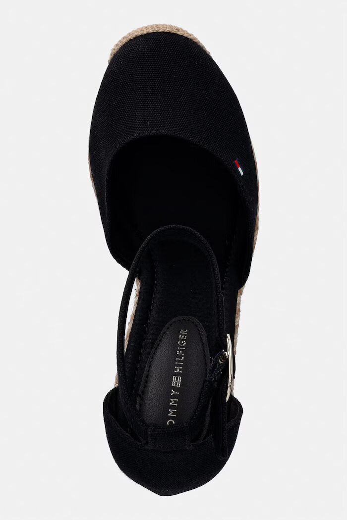 Tommy Hilfiger еспадрили обувки със скосена пларформа дамски FLAG HIGH WEDGE ESPAD CLOSED TOE черни FW0FW09225