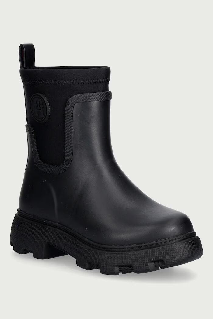Tommy Hilfiger гумени ботуши дамски TH STAMP WARM ANKLE RAIN BOOT черни FW0FW09544