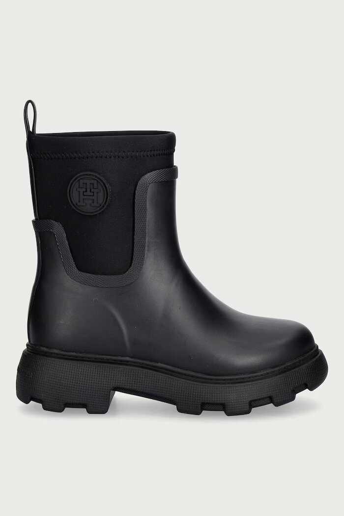 Tommy Hilfiger гумени ботуши дамски TH STAMP WARM ANKLE RAIN BOOT черни FW0FW09544