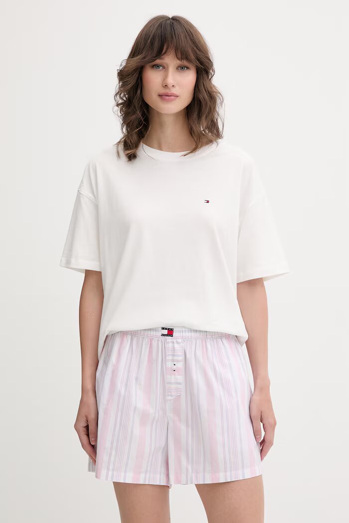 Tommy Hilfiger късо долнище на пижама дамско от памук розово UW0UW06503