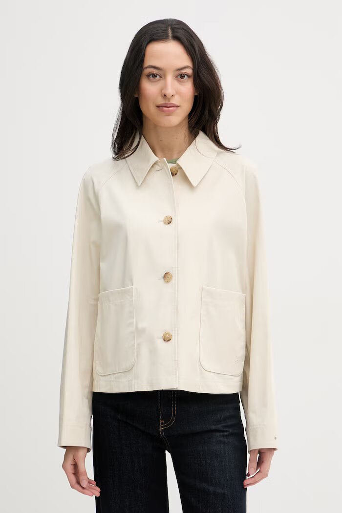 Tommy Hilfiger късо палто дамско от памук бежово WW0WW49585