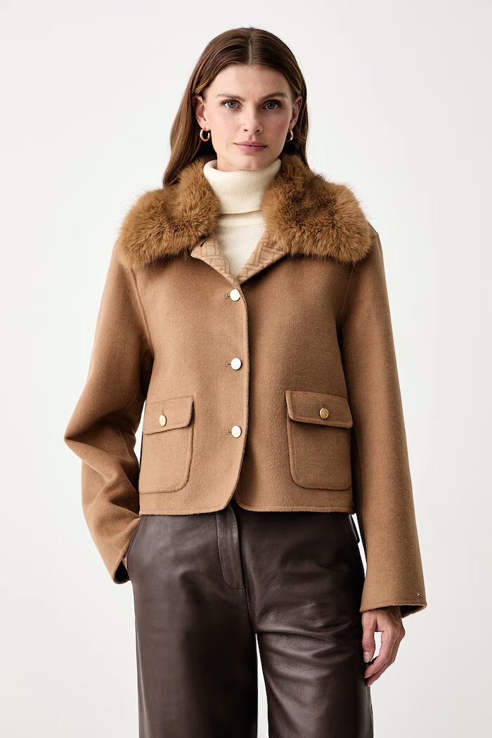 Tommy Hilfiger късо яке дамско с добавена вълна бежово WW0WW52914