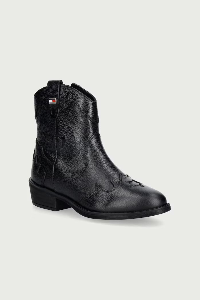 Tommy Hilfiger каубойски ботуши за деца от кожа черни T3A5-35195