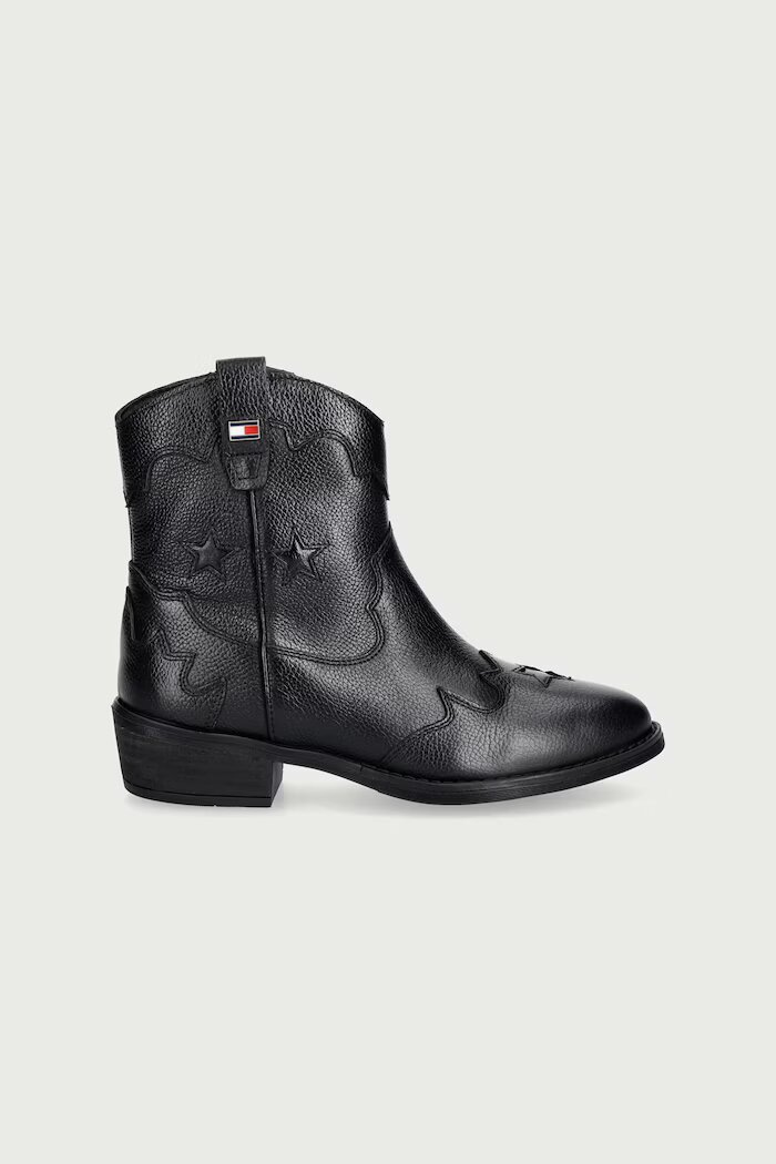 Tommy Hilfiger каубойски ботуши за деца от кожа черни T3A5-35195