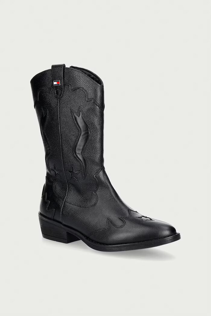 Tommy Hilfiger каубойски ботуши за деца от кожа черни T3A6-35193