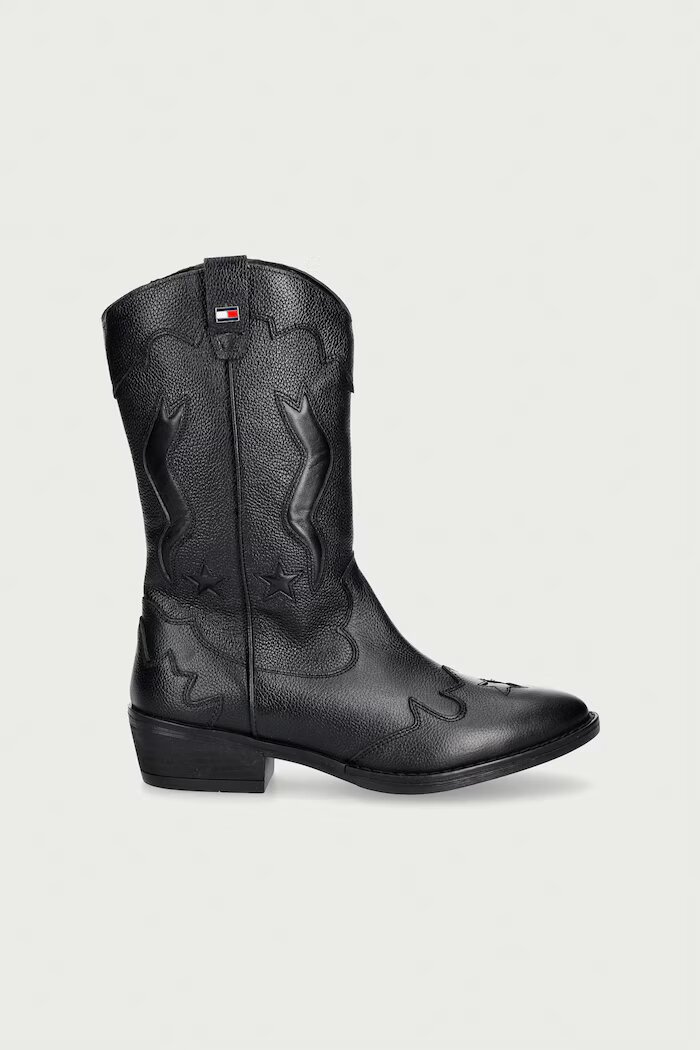 Tommy Hilfiger каубойски ботуши за деца от кожа черни T3A6-35193
