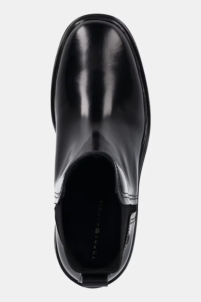 Tommy Hilfiger Кожени боти челси MINIMAL ABRASIVATO CHELSEA в черно с дебел ток FW0FW08764