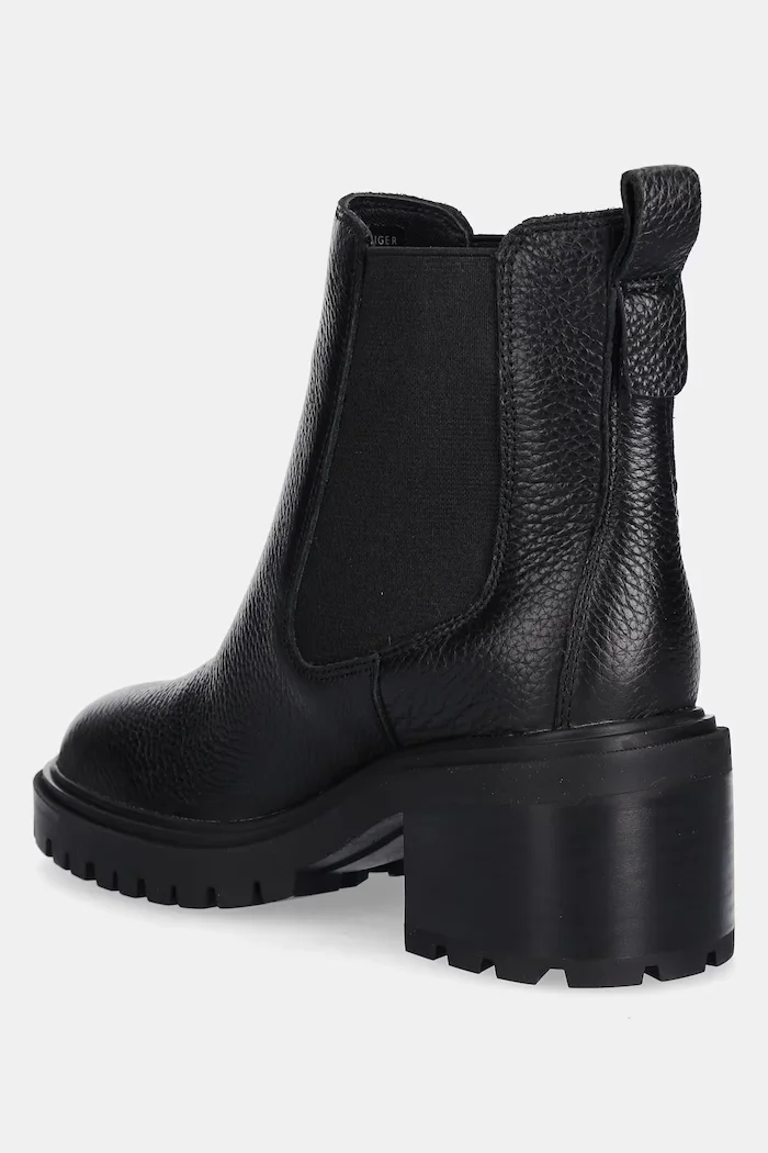Tommy Hilfiger Кожени боти челси TH LEATHER CHELSEA CLEATED HEEL в черно с дебел ток FW0FW08774