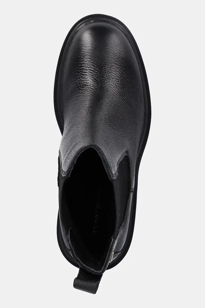 Tommy Hilfiger Кожени боти челси TH LEATHER CHELSEA CLEATED HEEL в черно с дебел ток FW0FW08774