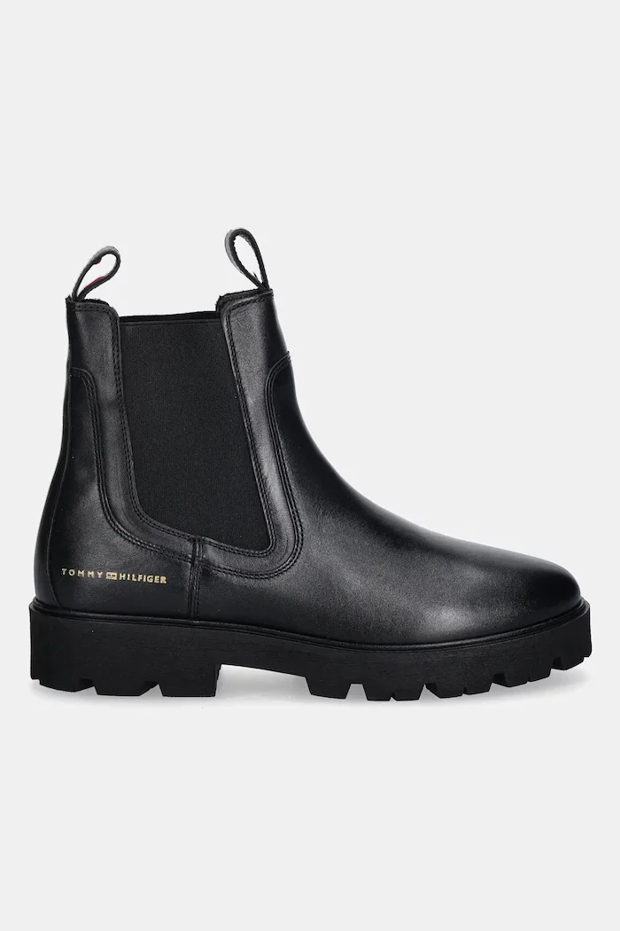 Tommy Hilfiger Кожени боти челси TH LTHR LOW CHELSEA в черно с равна подметка FW0FW08775