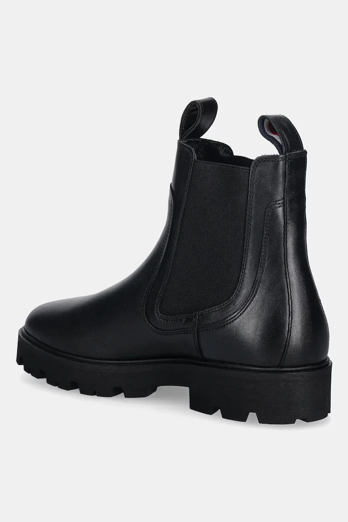 Tommy Hilfiger Кожени боти челси TH LTHR LOW CHELSEA в черно с равна подметка FW0FW08775