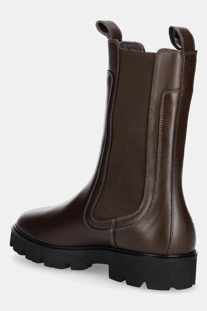 Tommy Hilfiger Кожени боти челси TH LTHR MID CHELSEA в кафяво с равна подметка FW0FW08770