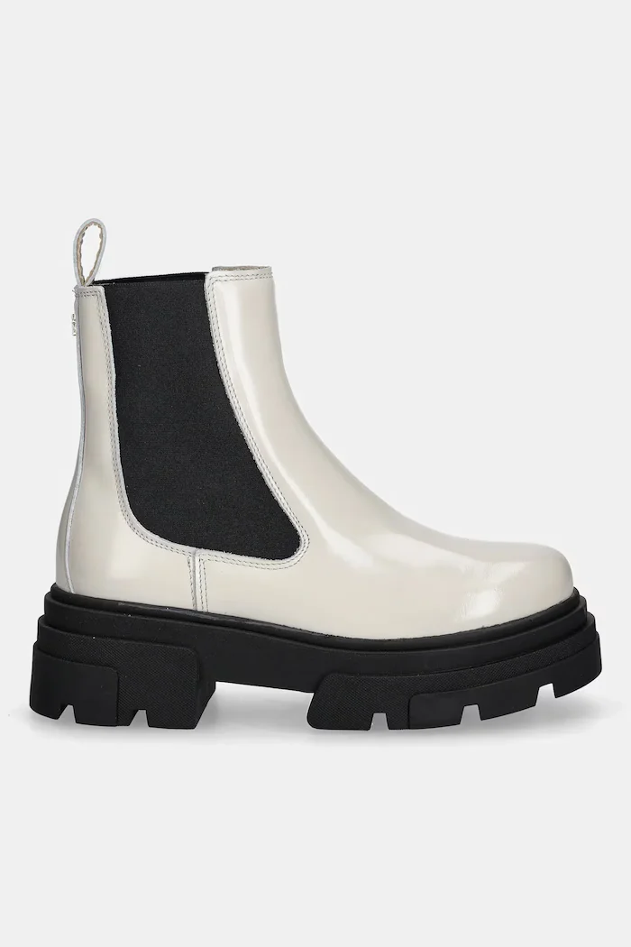 Tommy Hilfiger Кожени боти челси TH SHINY LEATHER CHELSEA в бежово с платформа с лека изолация FW0FW09042