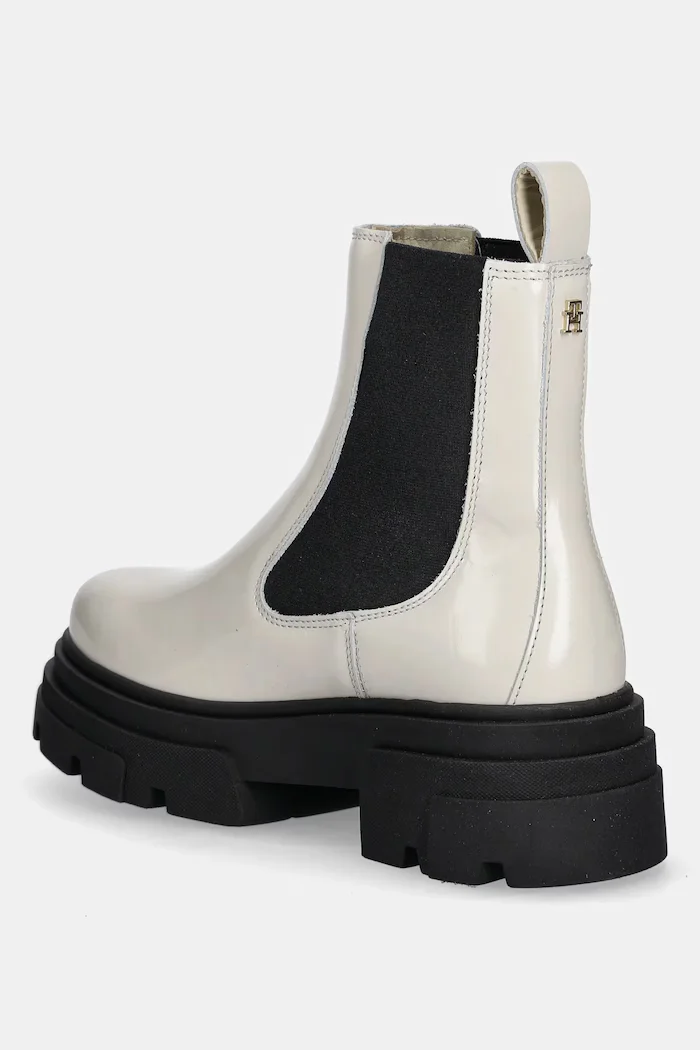 Tommy Hilfiger Кожени боти челси TH SHINY LEATHER CHELSEA в бежово с платформа с лека изолация FW0FW09042