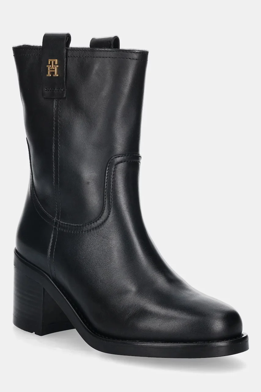 Tommy Hilfiger Кожени боти RIDING LTHR MID BOOT BLOCK HEEL