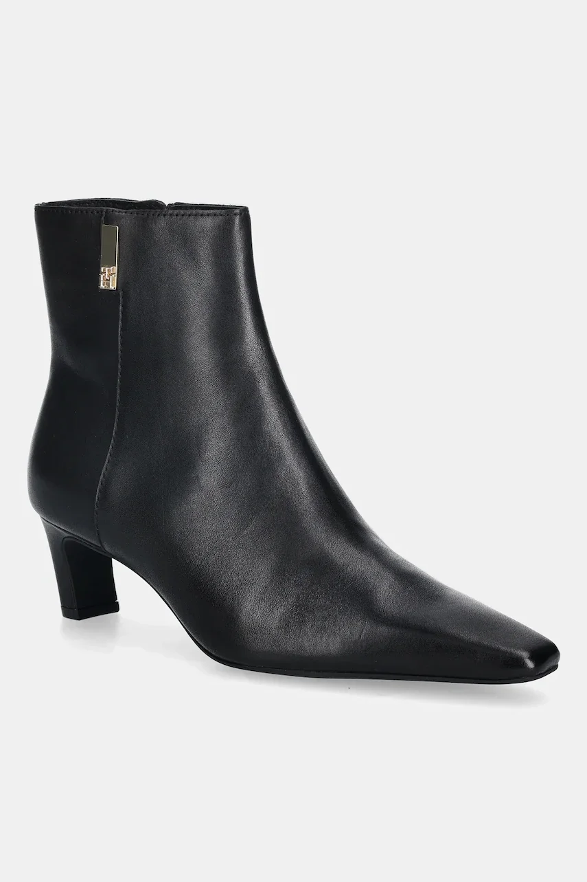 Tommy Hilfiger Кожени боти SQUARE TOE KITTEN BOOTIE