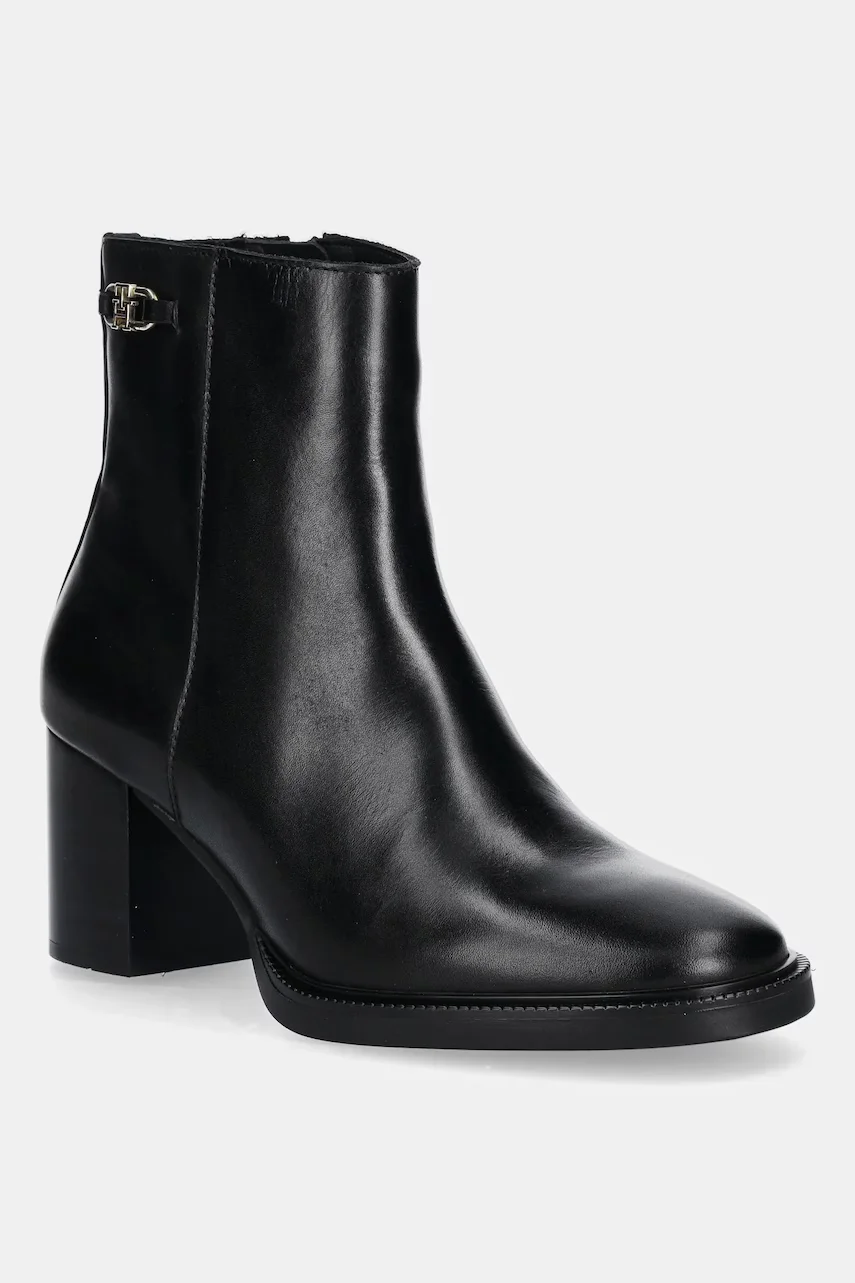 Tommy Hilfiger Кожени боти STACKED HEEL LEATHER ANKLE BOOT