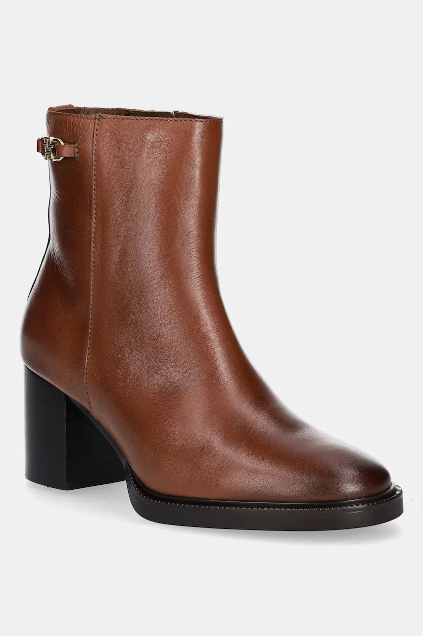 Tommy Hilfiger Кожени боти STACKED HEEL LEATHER ANKLE BOOT