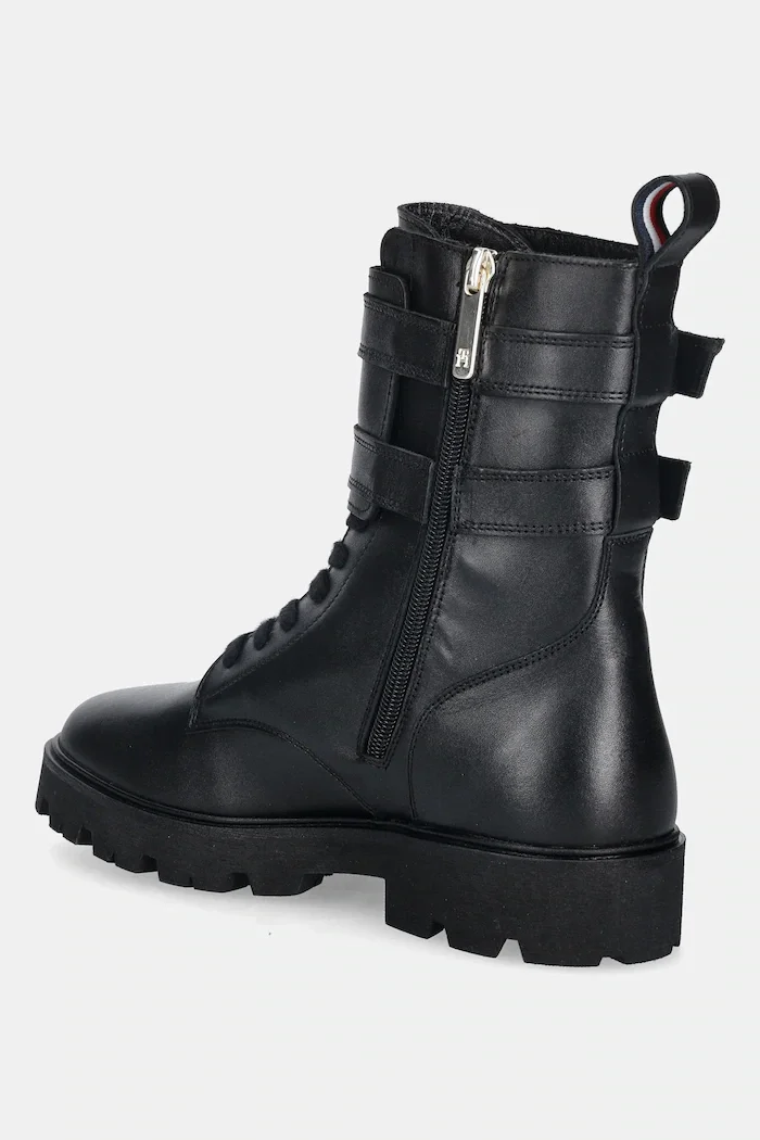 Tommy Hilfiger Кожени боти TH LTHR BIKER LACEUP в черно с равна подметка FW0FW08986