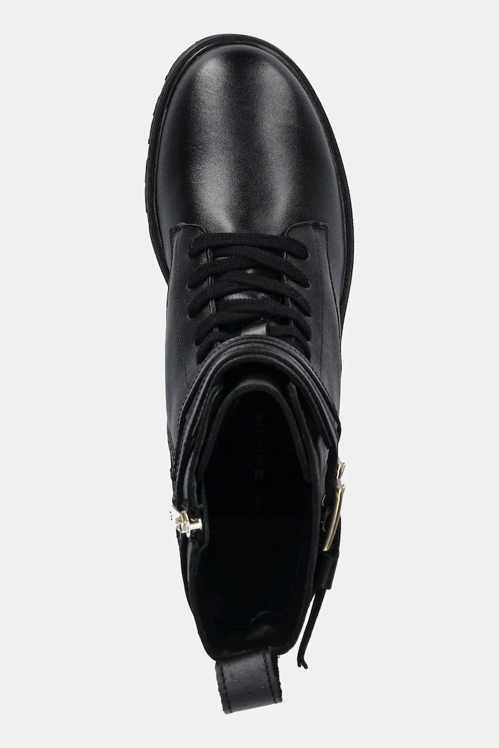 Tommy Hilfiger Кожени боти TH LTHR BIKER LACEUP в черно с равна подметка FW0FW08986