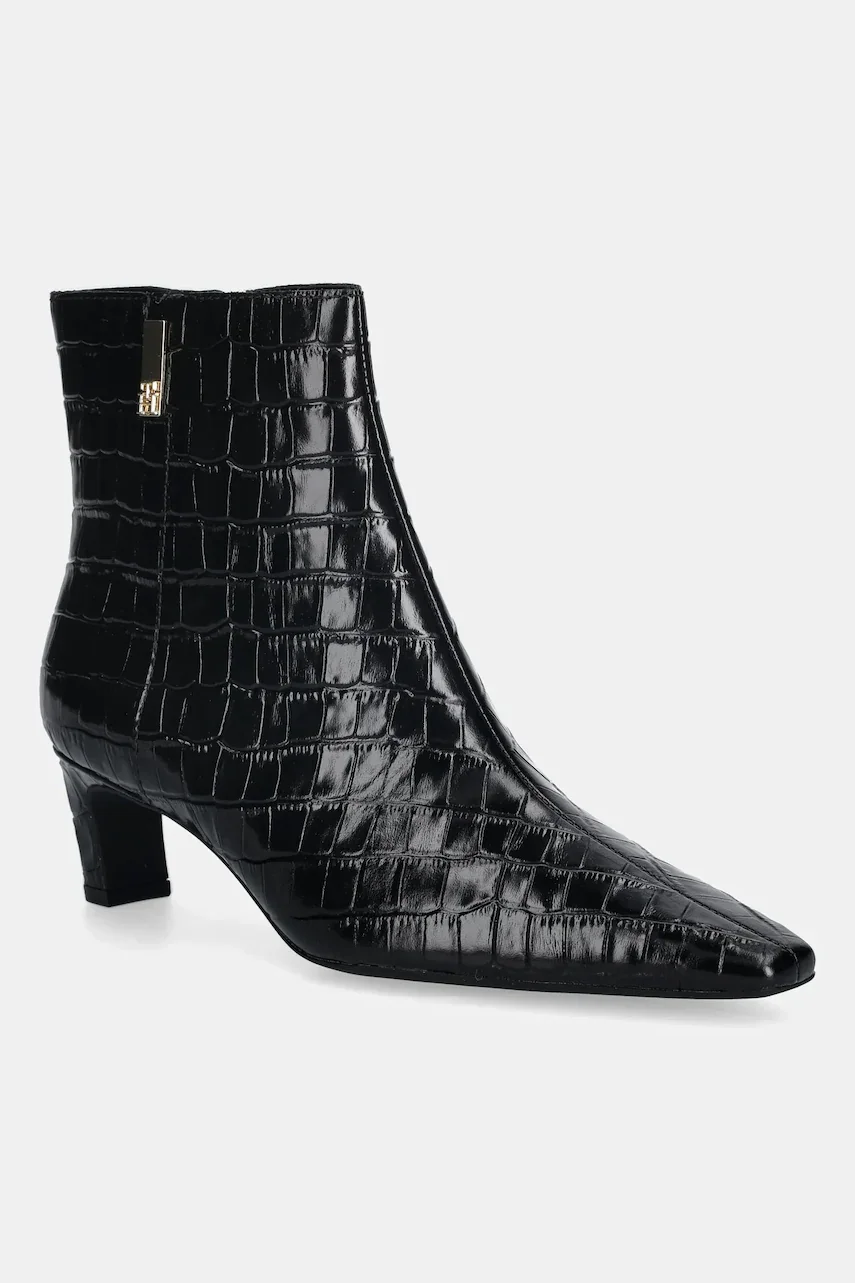 Tommy Hilfiger Кожени боти TH SQUARE TOE CROC KITTEN BOOTIE