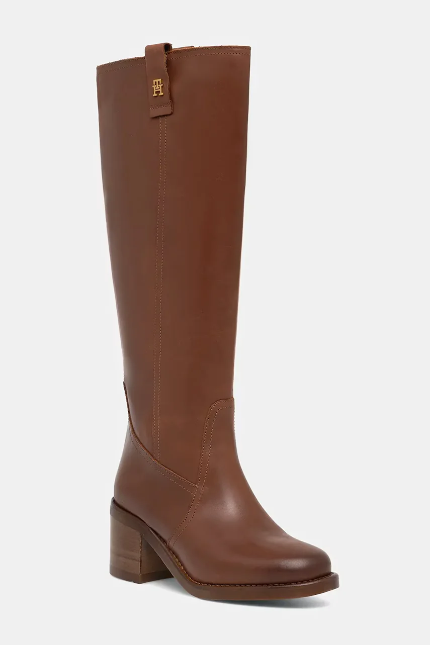 Tommy Hilfiger Кожени ботуши RIDING LTHR LONG BOOT BLOCK HEEL