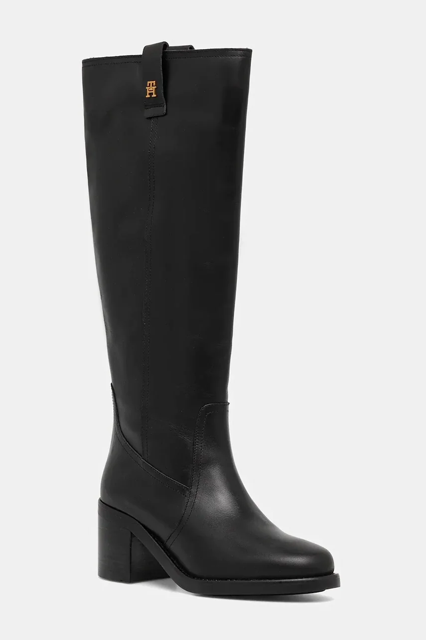 Tommy Hilfiger Кожени ботуши RIDING LTHR LONG BOOT BLOCK HEEL