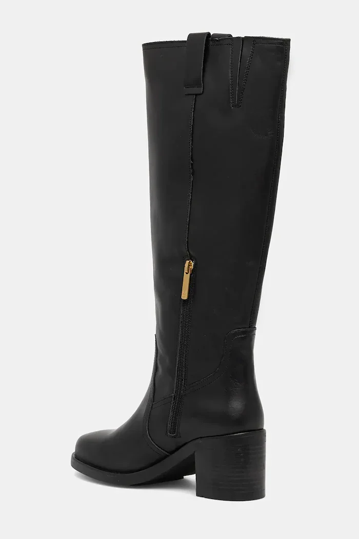 Tommy Hilfiger Кожени ботуши RIDING LTHR LONG BOOT BLOCK HEEL в черно с дебел ток FW0FW08777