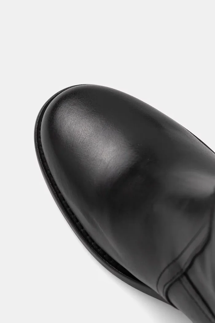 Tommy Hilfiger Кожени ботуши RIDING LTHR LONG BOOT BLOCK HEEL в черно с дебел ток FW0FW08777