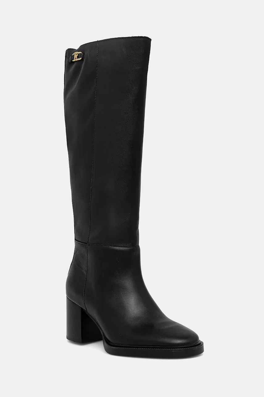 Tommy Hilfiger Кожени ботуши STACKED HEEL LEATHER LONG BOOT