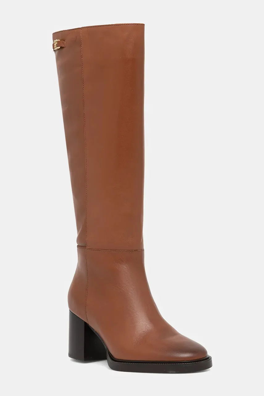 Tommy Hilfiger Кожени ботуши STACKED HEEL LEATHER LONG BOOT