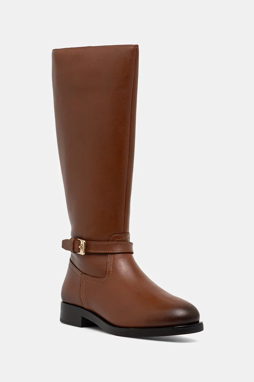 Tommy Hilfiger Кожени ботуши TH BUCKLE RIDING LTHR LONG BOOT