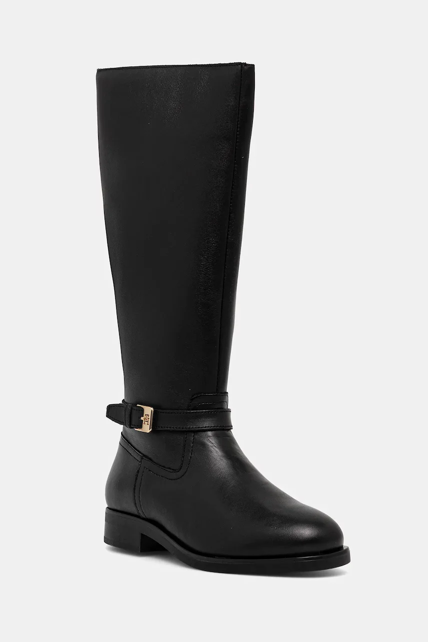 Tommy Hilfiger Кожени ботуши TH BUCKLE RIDING LTHR LONG BOOT