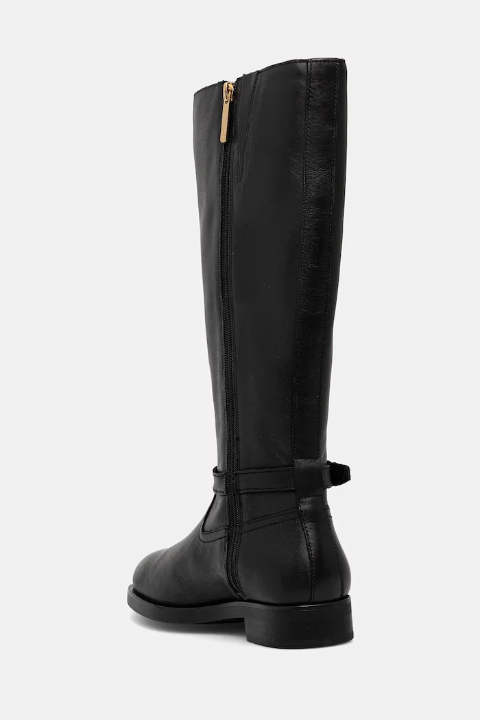Tommy Hilfiger Кожени ботуши TH BUCKLE RIDING LTHR LONG BOOT в черно с равна подметка FW0FW08873