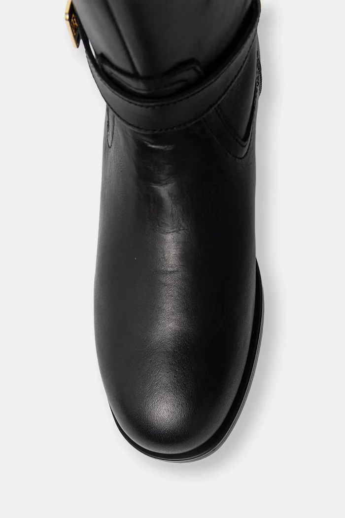 Tommy Hilfiger Кожени ботуши TH BUCKLE RIDING LTHR LONG BOOT в черно с равна подметка FW0FW08873