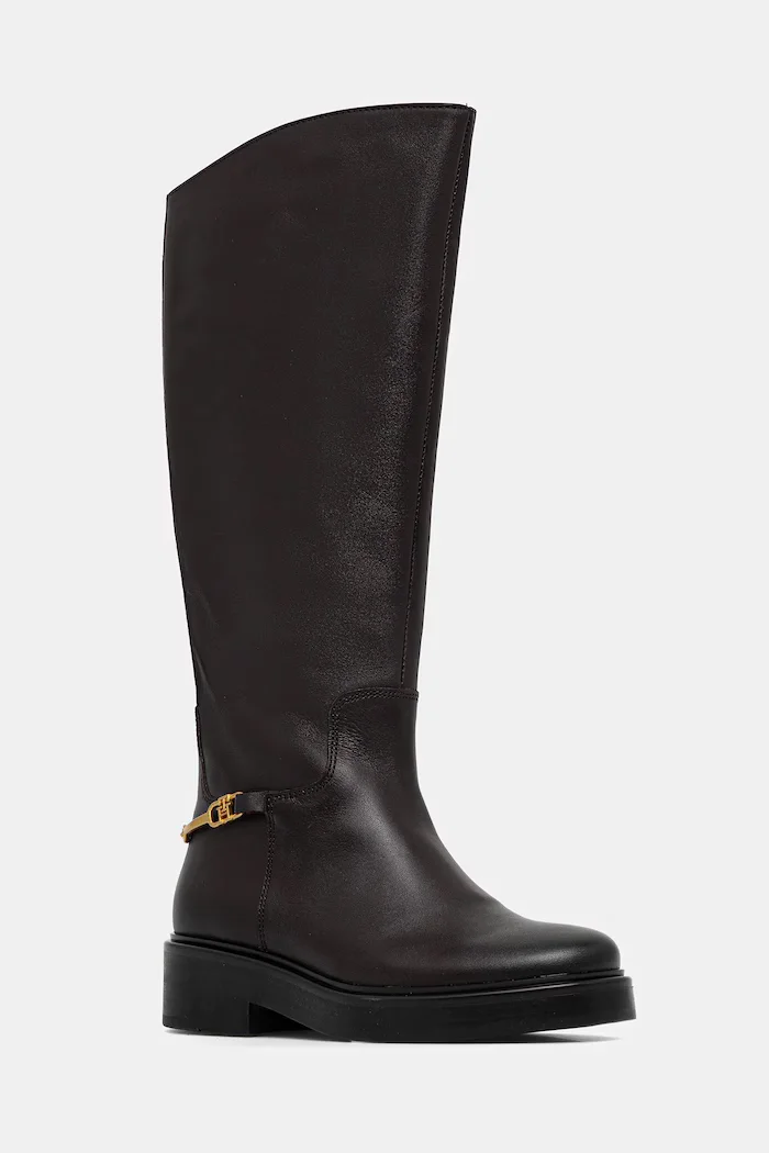 Tommy Hilfiger Кожени ботуши TH HORSEBIT RIDING LONG BOOT в кафяво с равна подметка FW0FW08863