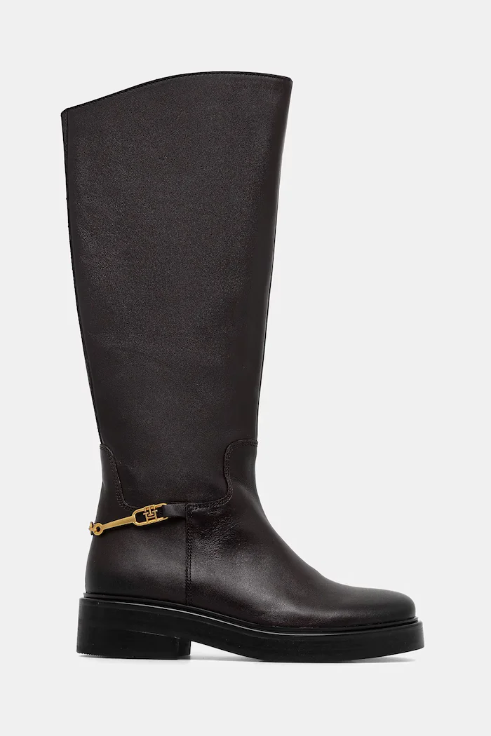 Tommy Hilfiger Кожени ботуши TH HORSEBIT RIDING LONG BOOT в кафяво с равна подметка FW0FW08863
