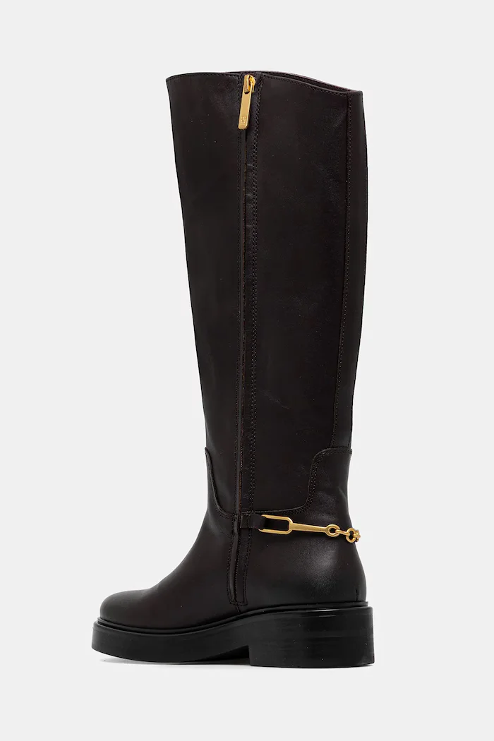Tommy Hilfiger Кожени ботуши TH HORSEBIT RIDING LONG BOOT в кафяво с равна подметка FW0FW08863