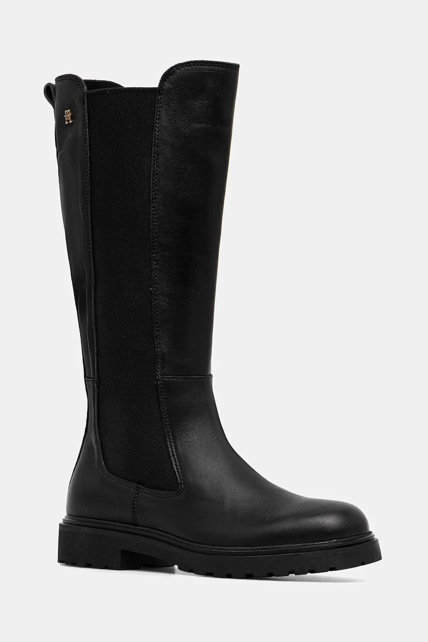 Tommy Hilfiger Кожени ботуши TH LTHR CLEATED LONG BOOT