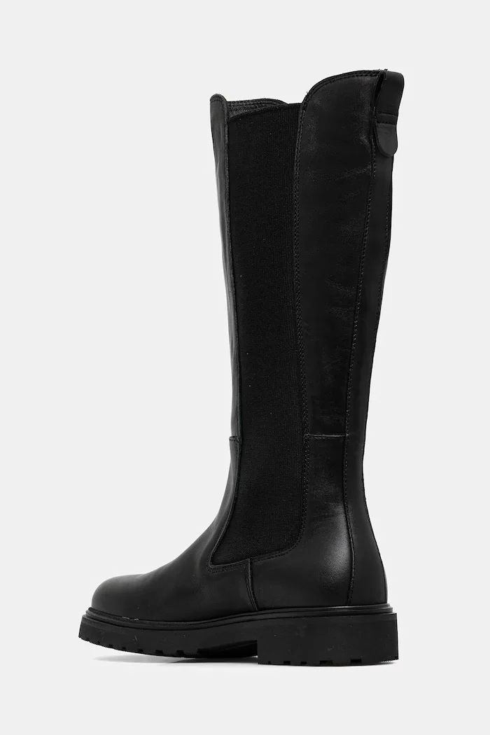 Tommy Hilfiger Кожени ботуши TH LTHR CLEATED LONG BOOT в черно с равна подметка FW0FW08985