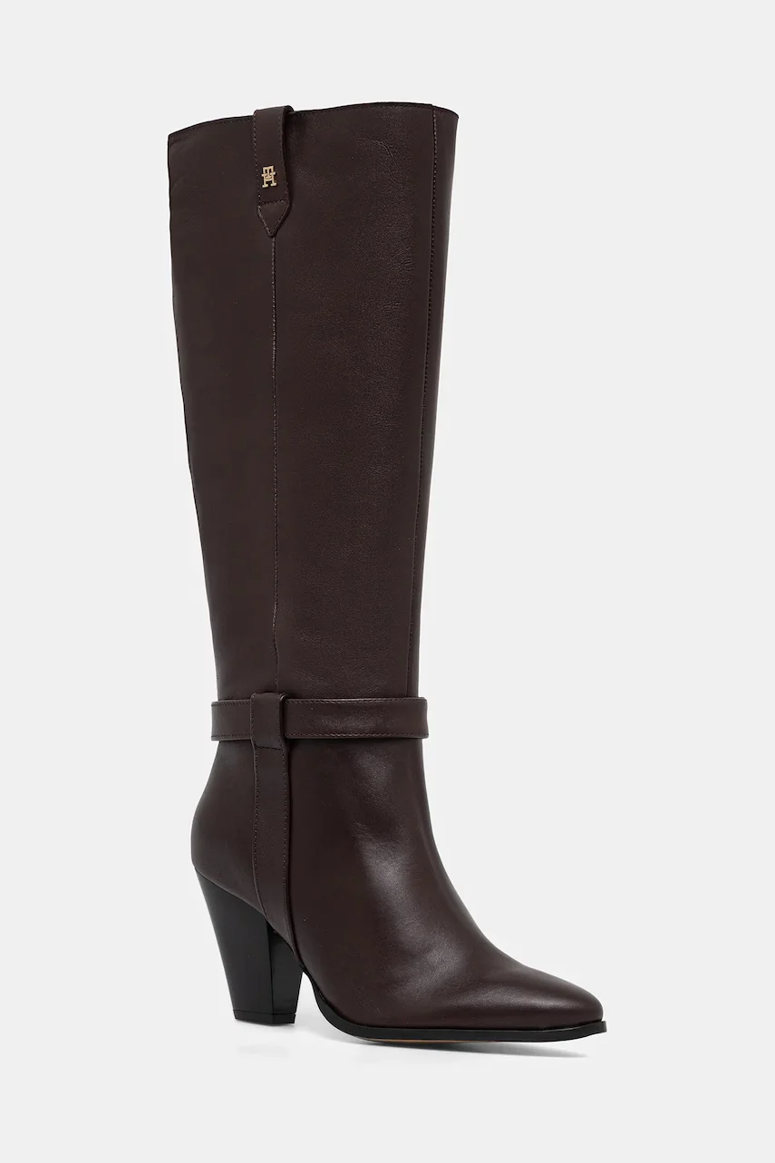 Tommy Hilfiger Кожени ботуши TH T-STRAP LTHR POINTY LONG BOOT