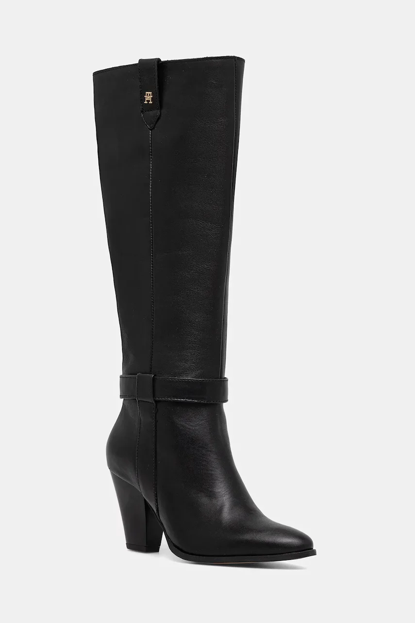 Tommy Hilfiger Кожени ботуши TH T-STRAP LTHR POINTY LONG BOOT