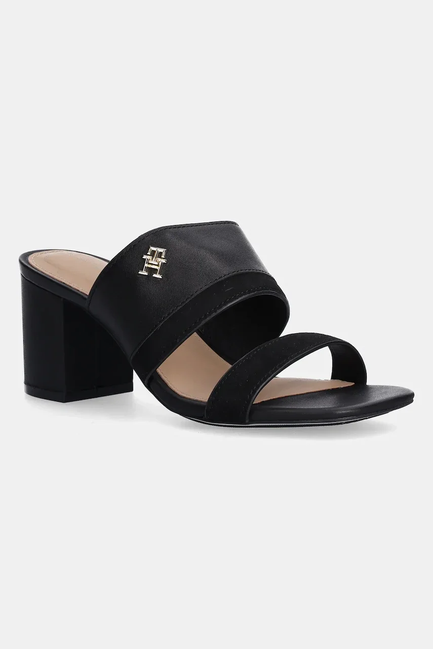 Tommy Hilfiger Кожени чехли LEATHER & SUEDE BLOCK HEEL MULE