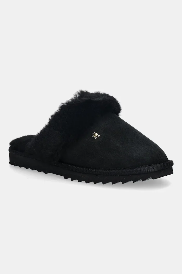 Tommy Hilfiger Кожени чехли TH SHEARLING HOUSE SHOE в черно FW0FW09063
